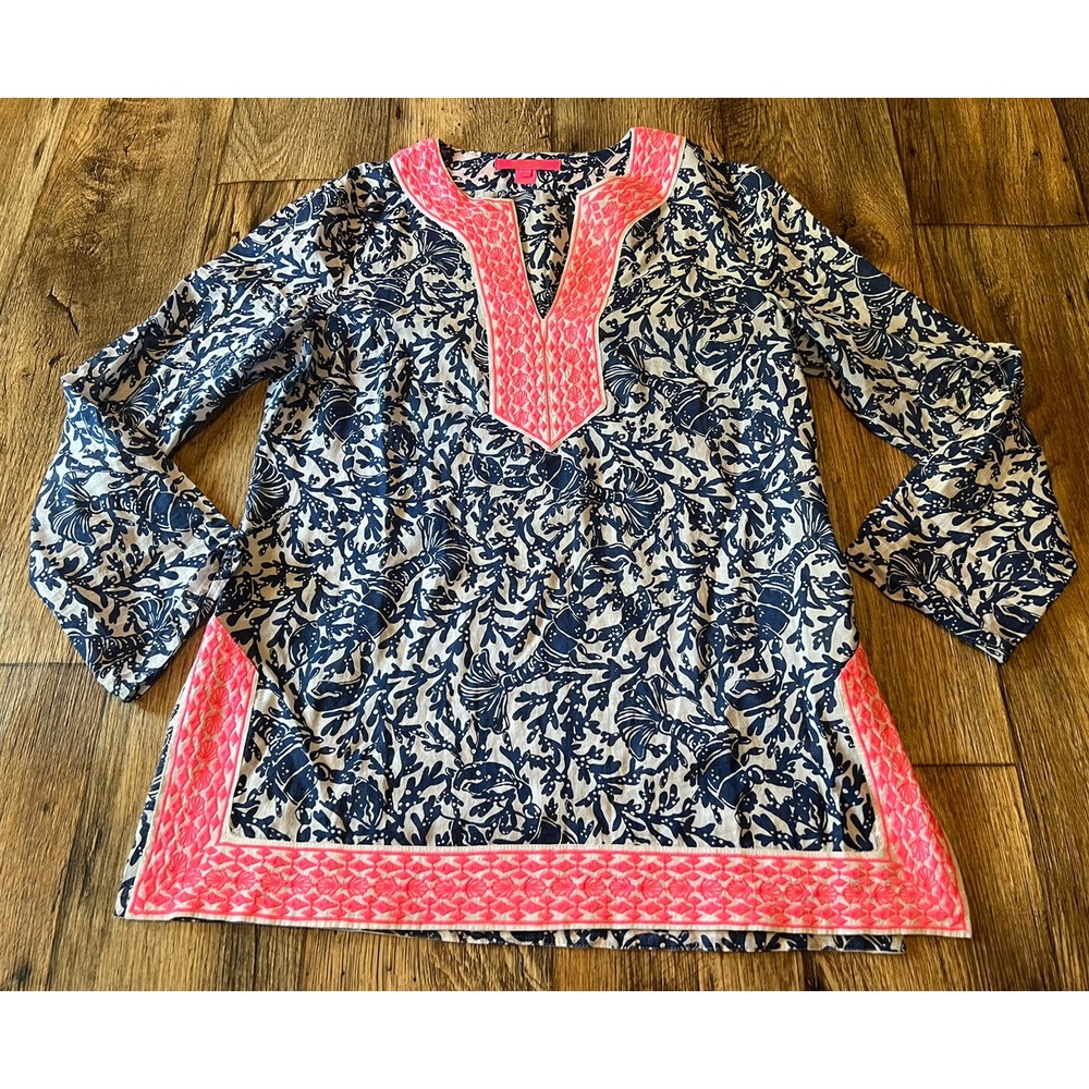 Lilly Pulitzer Ocean Cove Tunic Top Sz Small Oyster Bay Blue Krillin It